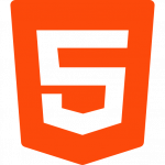 Icône officielle du langage HTML5 sur fond transparent, de couleur orange et blanche