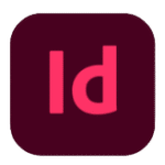Icône d’Adobe InDesign, avec les lettres « Id » en rose sur un fond carré bordeaux aux coins arrondis, représentant le logiciel de mise en page professionnelle.