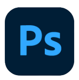 Icône de l'application Adobe Photoshop, représentant les lettres "Ps" en bleu sur un fond carré bleu foncé aux coins arrondis.